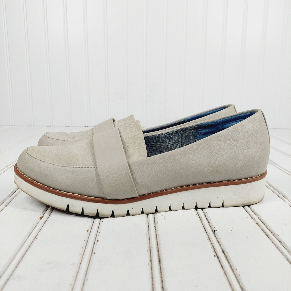 Dr Scholl's Imagine Grey Faux Leather Textured Slip On Loafers